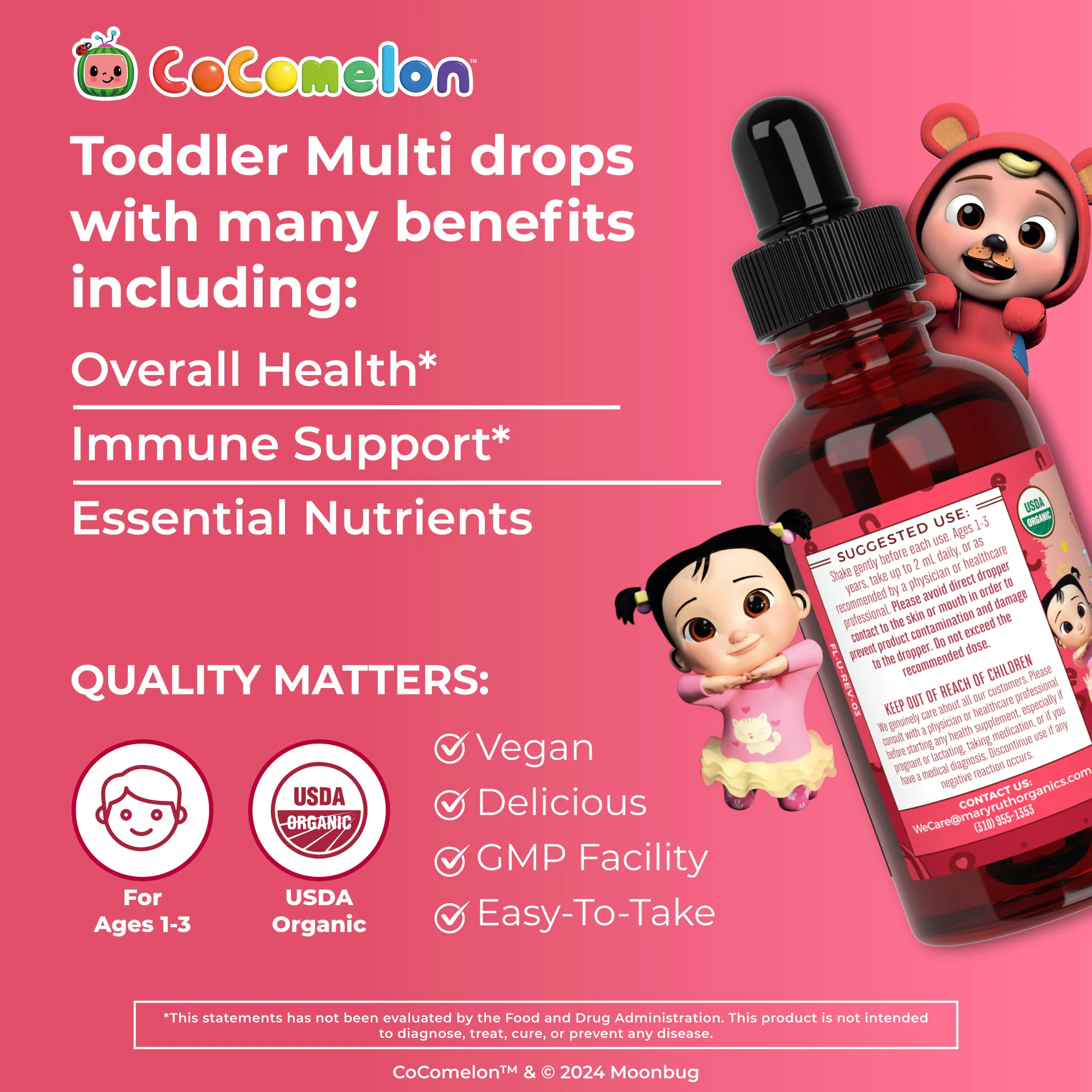 CoComelon Organic Toddler Multivitamin with Iron Liquid Drops - Image 9