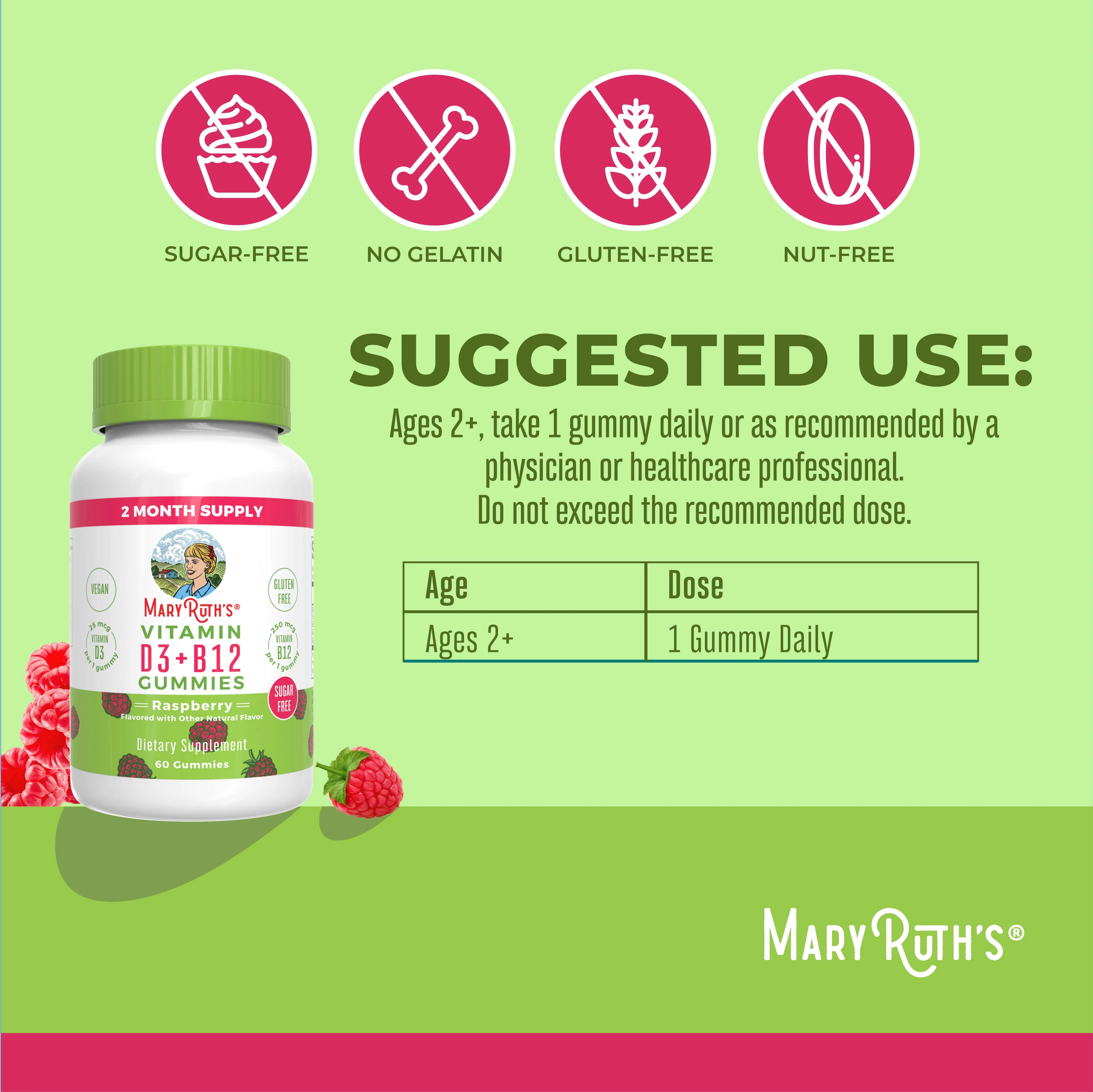 Sugar-Free D3 + B12 Gummies (Raspberry) - Image 3